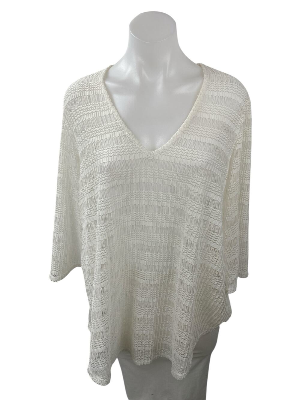 Jordan Taylor Women's White Knit Relaxed Long Sleeve V Neck Blouse Top Size M